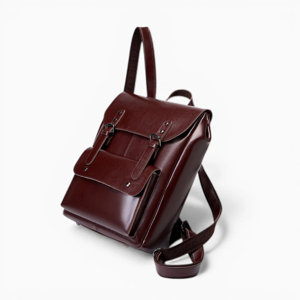 Sac à dos en cuir pour femme Élégance Cuir, modèle La Conférence, style marron foncé