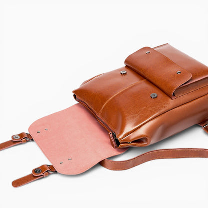 Sac à dos en cuir pour femme Élégance Cuir, modèle La Conférence, vue couchée