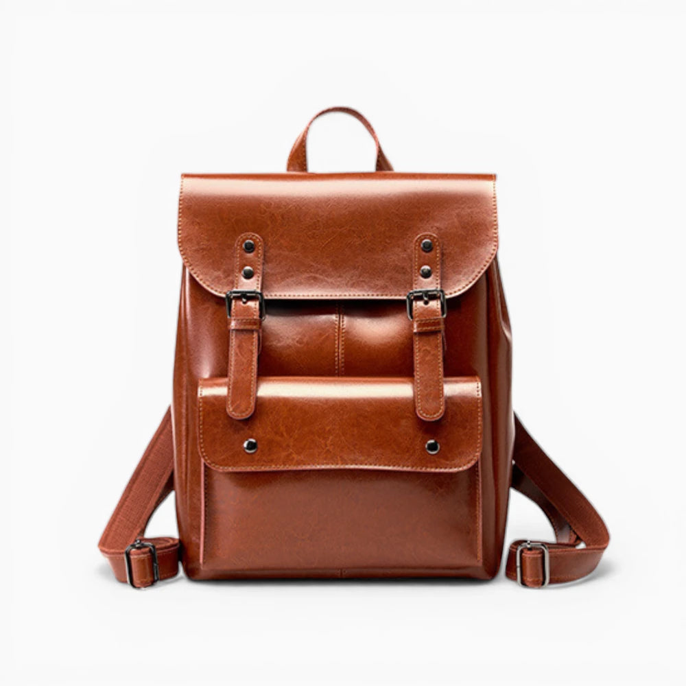 Sac à dos en cuir pour femme Élégance Cuir modèle La Conférence, vue de face marron