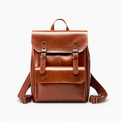Sac à dos en cuir pour femme Élégance Cuir modèle La Conférence, vue de face marron