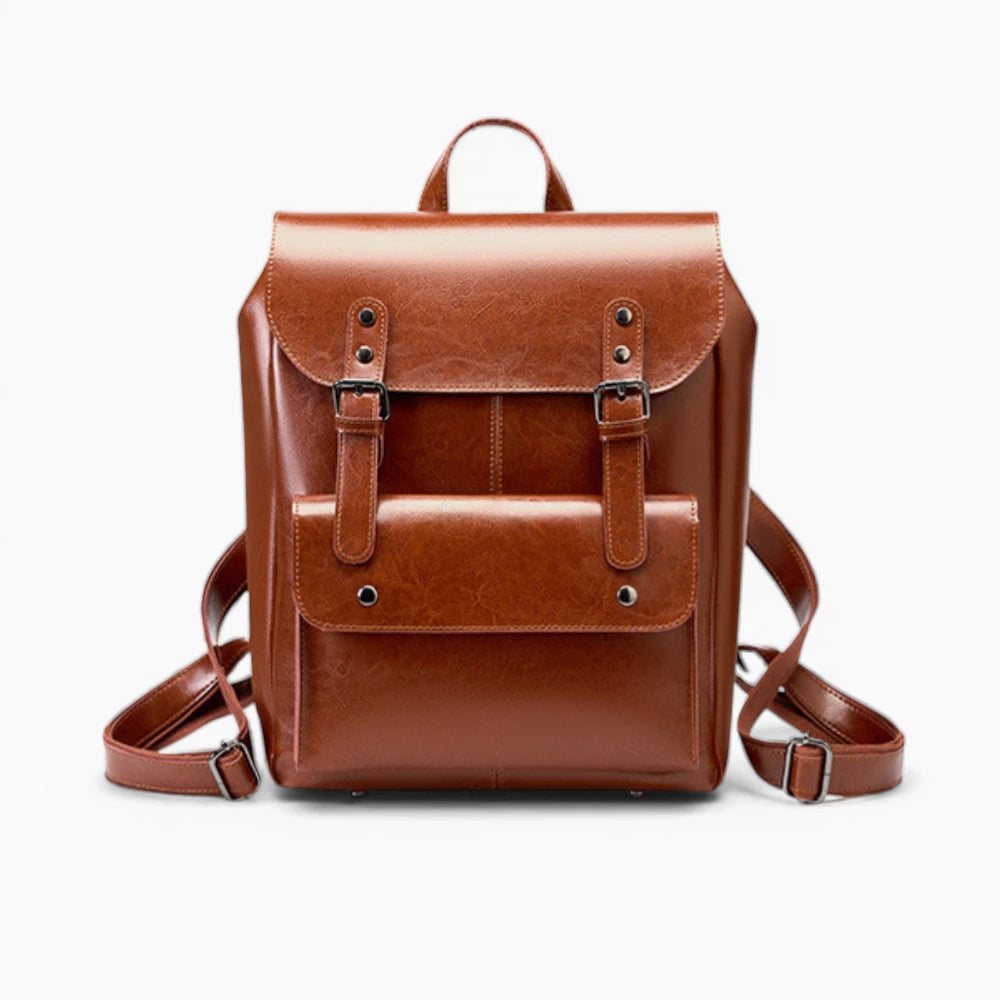 Sac à dos en cuir pour femme Élégance Cuir modèle La Conférence, vue de face marron 2