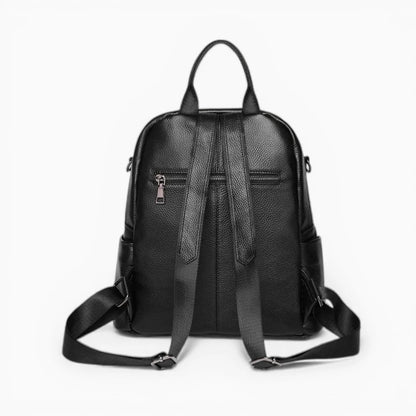 Sac à dos en cuir pour femme Élégance Cuir, modèle Sélène avec double zip et fermeture verticale, noir vue de dos