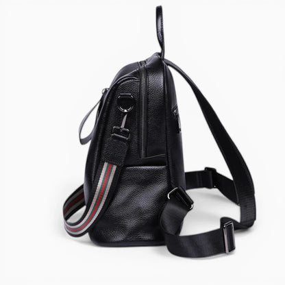Sac à dos en cuir pour femme Élégance Cuir, modèle Sélène avec double zip et fermeture verticale, noir vue de profil