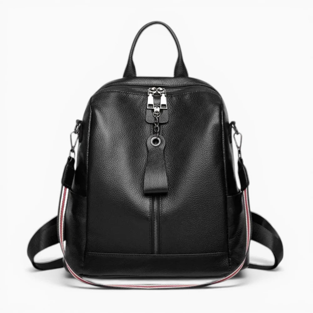 Sac à dos en cuir pour femme Élégance Cuir, modèle Sélène, avec double zip et fermeture verticale, vue de face.