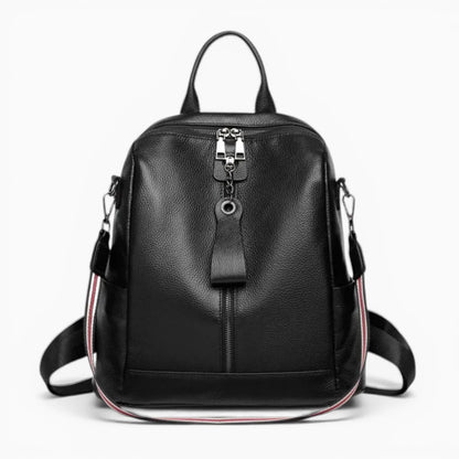 Sac à dos en cuir pour femme Élégance Cuir, modèle Sélène, avec double zip et fermeture verticale, vue de face.