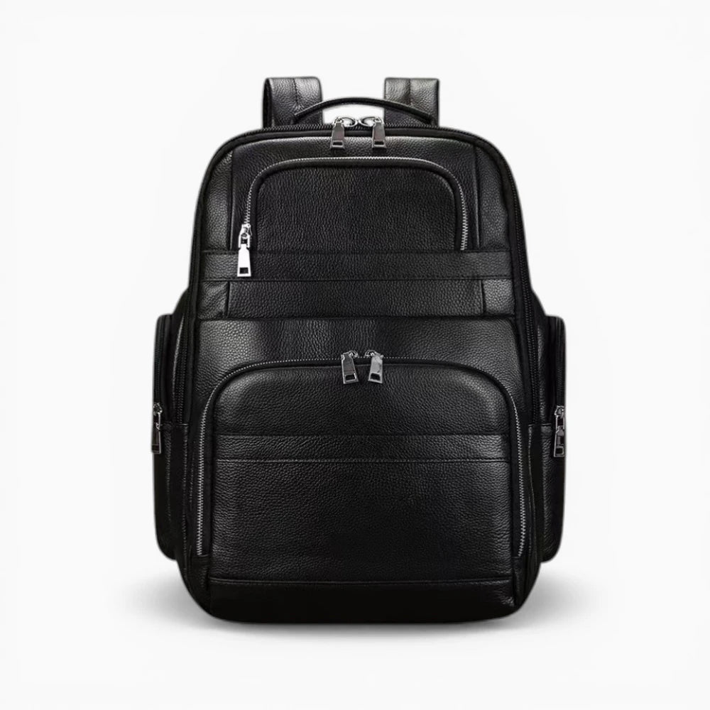 Sac à dos en cuir pour homme, grande capacité, modèle Le Baron d'Élégance Cuir, noir vue de face