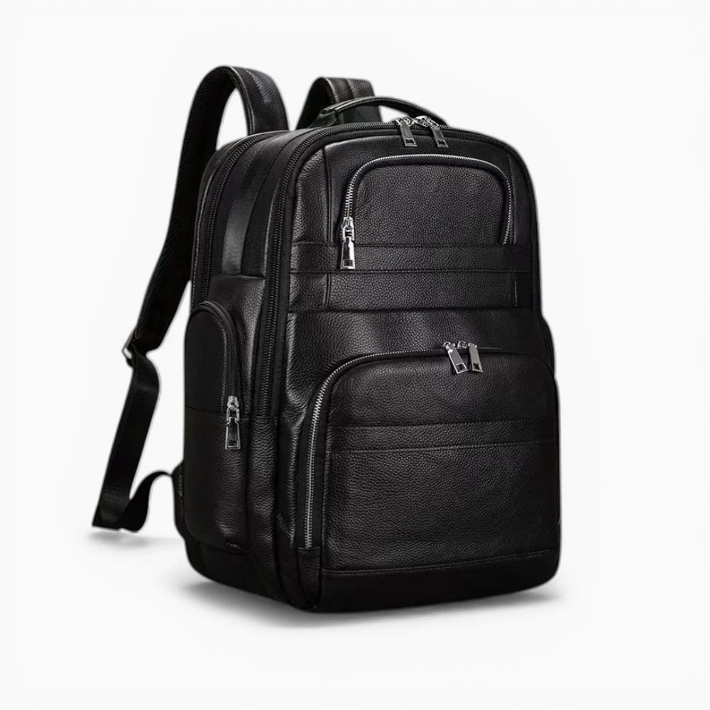 Sac à dos en cuir pour homme, modèle Le Baron, grande capacité, noir vue de coté