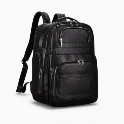 Sac à dos en cuir pour homme, modèle Le Baron, grande capacité, noir vue de coté