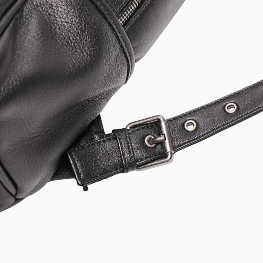 Sac à dos en cuir pour homme, modèle Le Boss d'Élégance Cuir, noir zoom détails