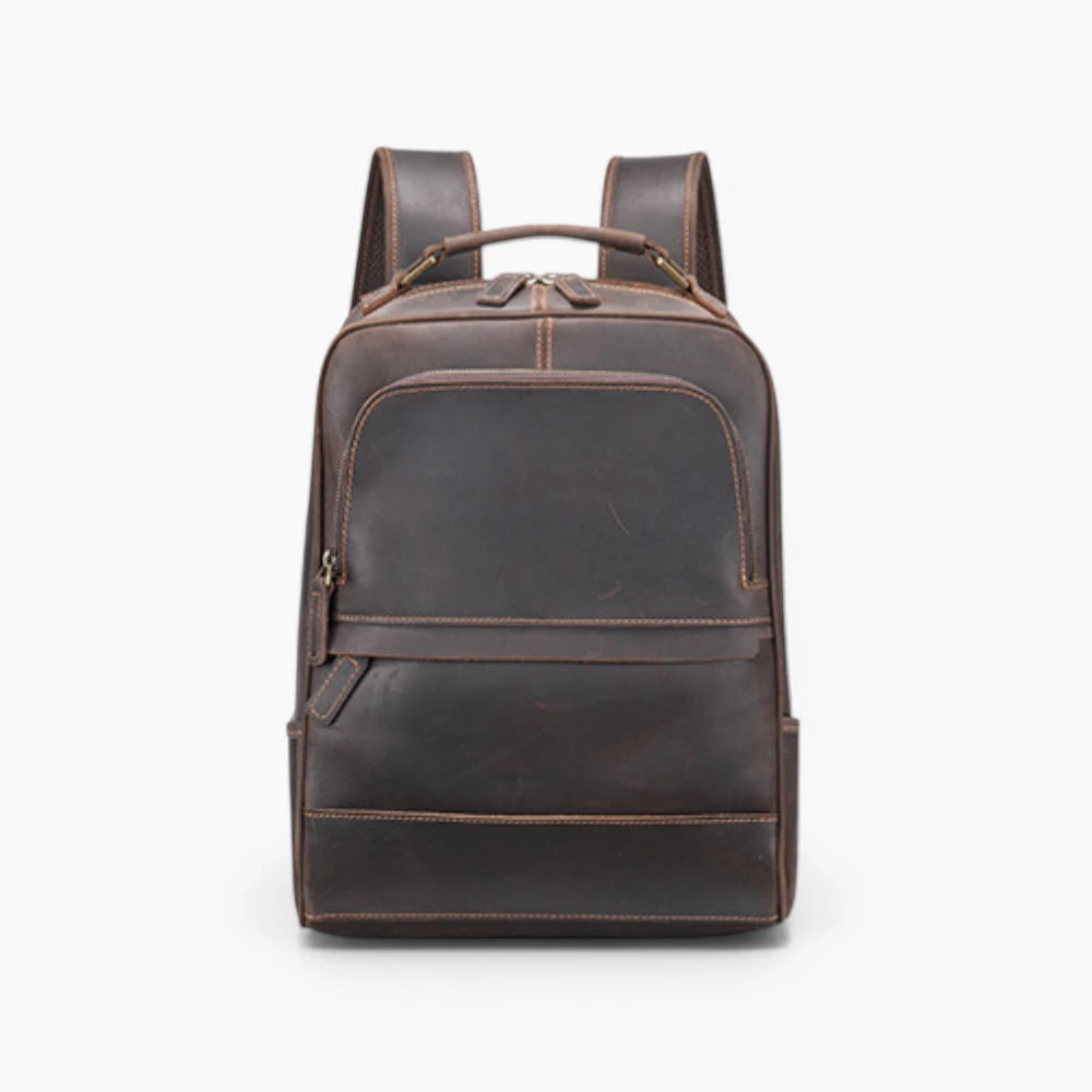 Sac à dos en cuir pour homme, modèle Titan d'Élégance Cuir, marron foncé vue de face