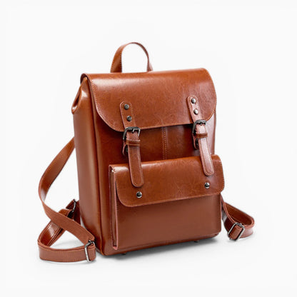Sac à dos en cuir pour ordinateur femme modèle La Conférence de la marque Élégance Cuir, vue de coté marron