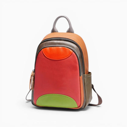 Sac à dos femme en cuir multicolore avec poche avant, modèle Joyeux d'Élégance Cuir, vue avant