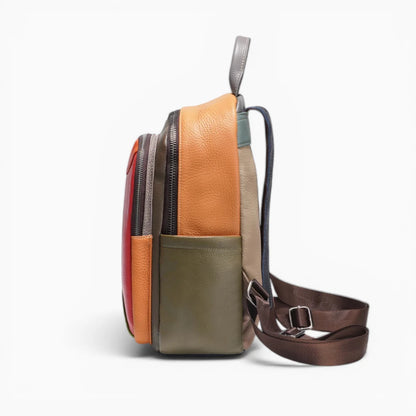 Sac à dos femme en cuir multicolore avec poche avant, modèle Joyeux de Élégance Cuir, vue de profil 1