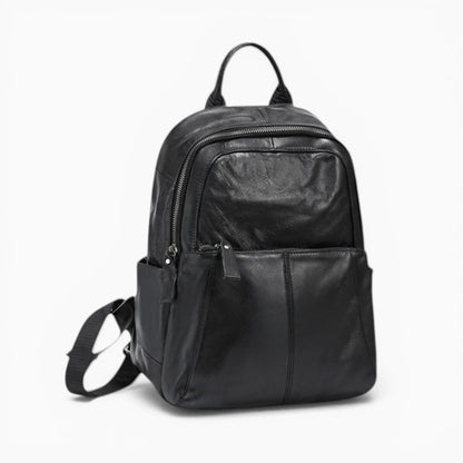 Sac à dos vintage en cuir pour homme, modèle Le Fondateur par Élégance Cuir, vue de coté noir