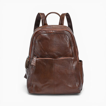 Sac à dos vintage en cuir pour homme, modèle Le Fondateur par Élégance Cuir, vue de face marron foncé