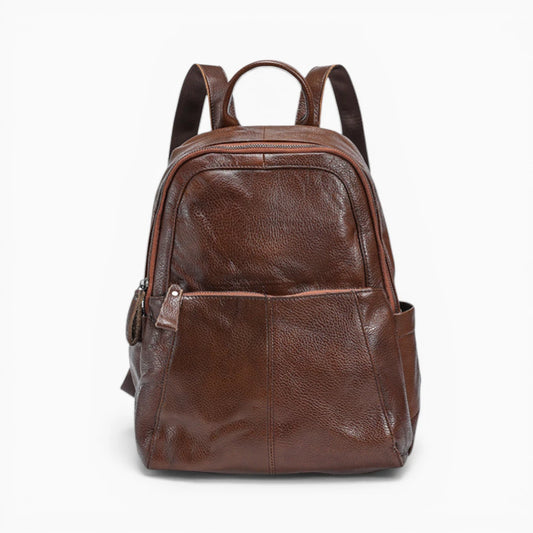 Sac à dos vintage en cuir pour homme, modèle Le Fondateur par Élégance Cuir, vue de face marron foncé