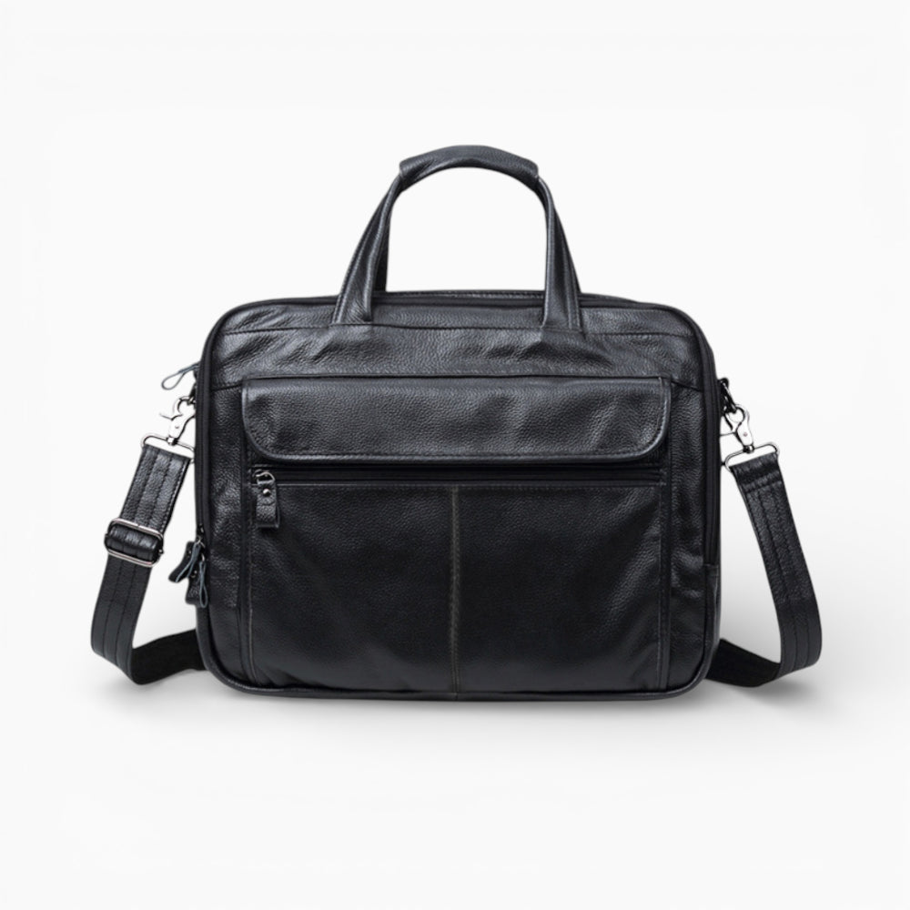 Sac en cuir bandoulière pour homme modèle L’Élégant d'Élégance Cuir, noir vue de face 