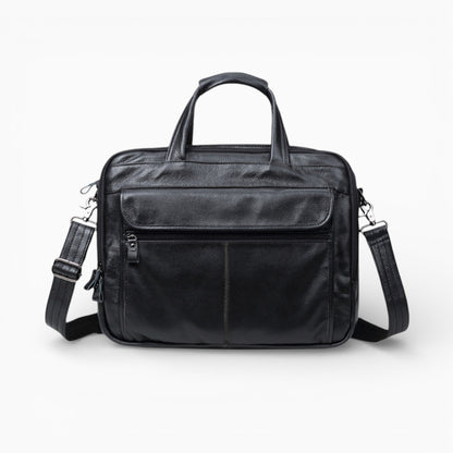 Sac en cuir bandoulière pour homme modèle L’Élégant d'Élégance Cuir, noir vue de face 