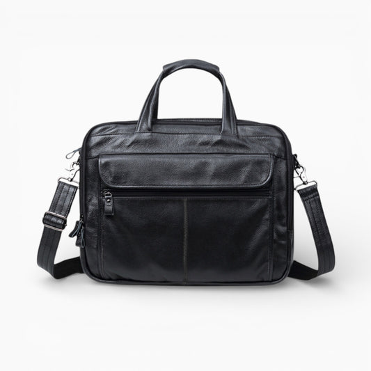 Sac en cuir bandoulière pour homme modèle L’Élégant d'Élégance Cuir, noir vue de face 