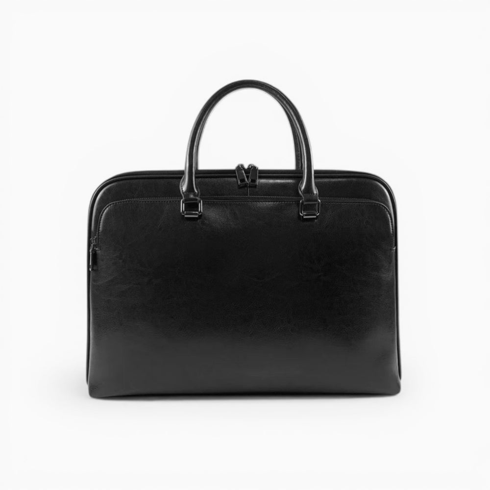 Sac en cuir pour homme Le Diplomate avec double poignée et bandoulière amovible, noir vue de face