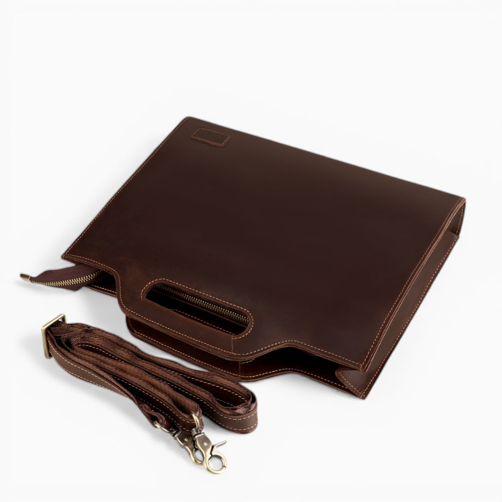 Sac en cuir pour homme avec poignée intégrée et bandoulière, modèle Président d'Élégance Cuir, vue détails