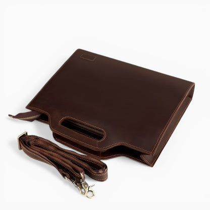 Sac en cuir pour homme avec poignée intégrée et bandoulière, modèle Président d'Élégance Cuir, vue détails