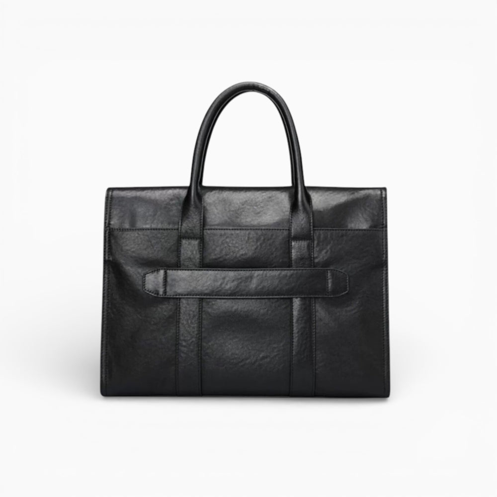 Sac en cuir pour homme avec rabat et double poignée, modèle Le Visionnaire d'Élégance Cuir, noir vue de dos
