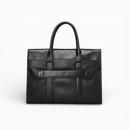 Sac en cuir pour homme avec rabat et double poignée, modèle Le Visionnaire d'Élégance Cuir, noir vue de dos
