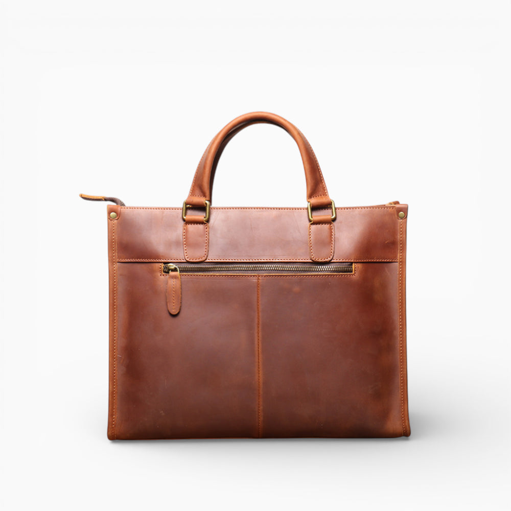 Sac en cuir pour homme Élégance Cuir, modèle Le Dirigeant, grande capacité, avec poches et anses élégantes, marron vue de dos