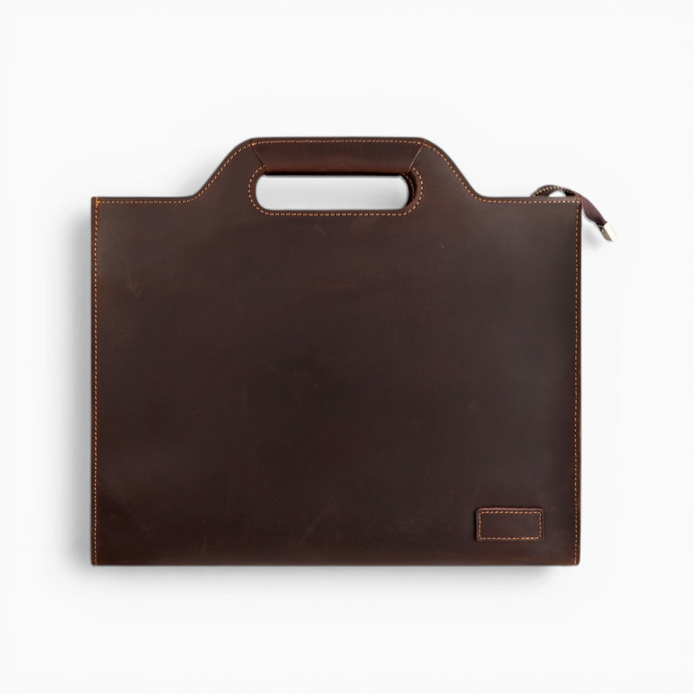 Sac en cuir pour homme Élégance Cuir, modèle Président, avec poignée intégrée et bandoulière, marron foncé vue de face
