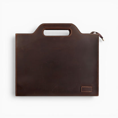 Sac en cuir pour homme Élégance Cuir, modèle Président, avec poignée intégrée et bandoulière, marron foncé vue de face