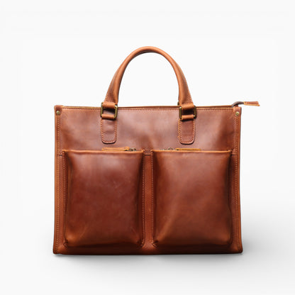 Sac en cuir pour homme, modèle Le Dirigeant, grande capacité, avec poignées et bandoulière, marron vue de face