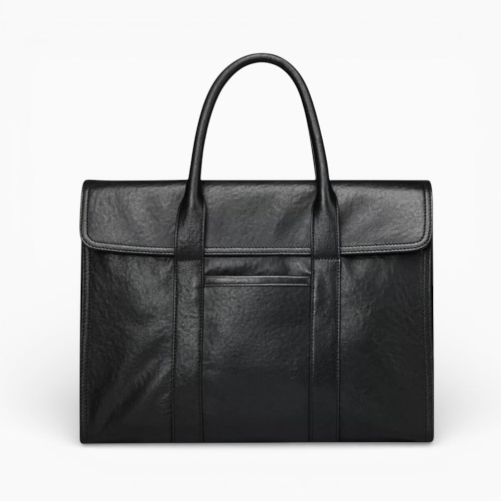 Sac en cuir pour homme modèle Le Visionnaire avec rabat et double poignée, noir vue de face