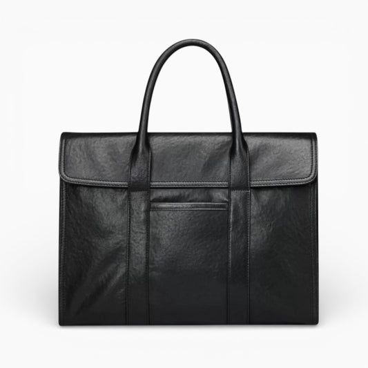 Sac en cuir pour homme modèle Le Visionnaire avec rabat et double poignée, noir vue de face