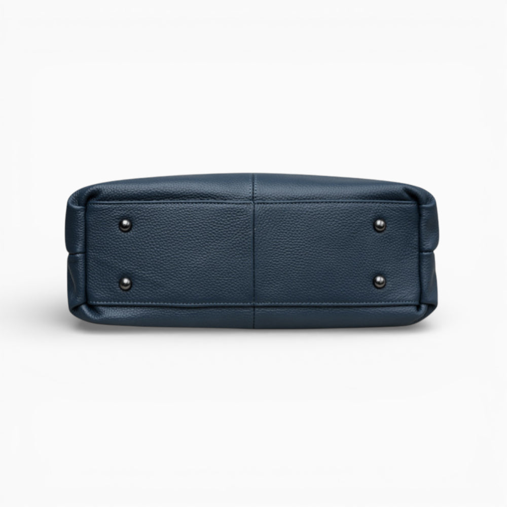 Sac à main en cuir Élégance Cuir, modèle L’Étudiante, vue du bas bleu