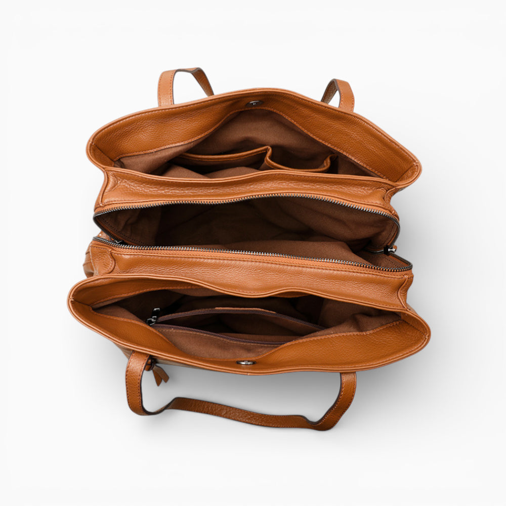 Sac à main en cuir Élégance Cuir, très grande capacité, modèle La Bibliothèque, intérieur spacieux.