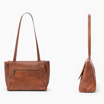 Sac à main en cuir pour femme de la marque Élégance Cuir, modèle Héloise, marron foncé vue arrière et de profil