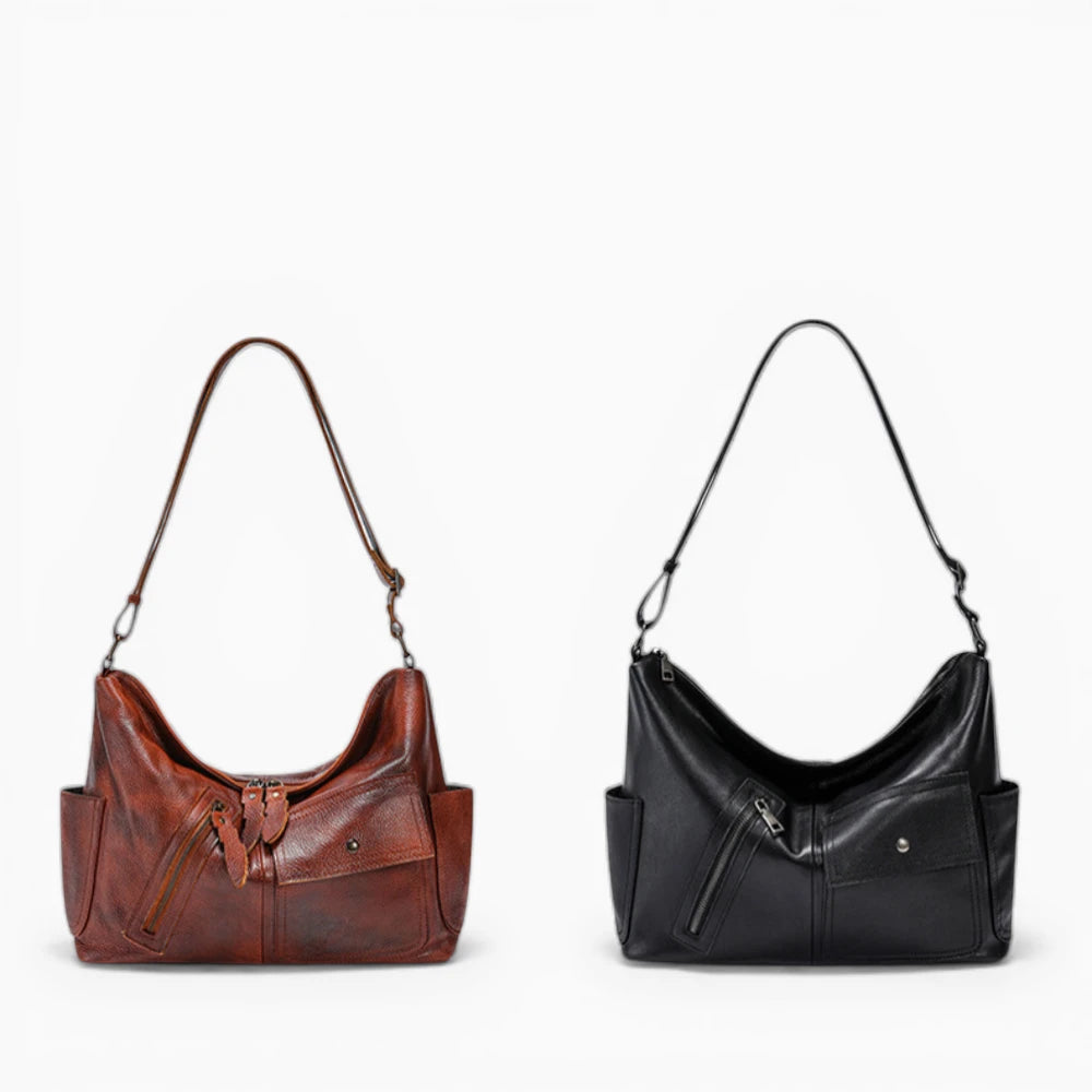 Sac à main en cuir pour femme Élégance Cuir, modèle Belle Époque, avec poches extérieures et design tendance vue coloris