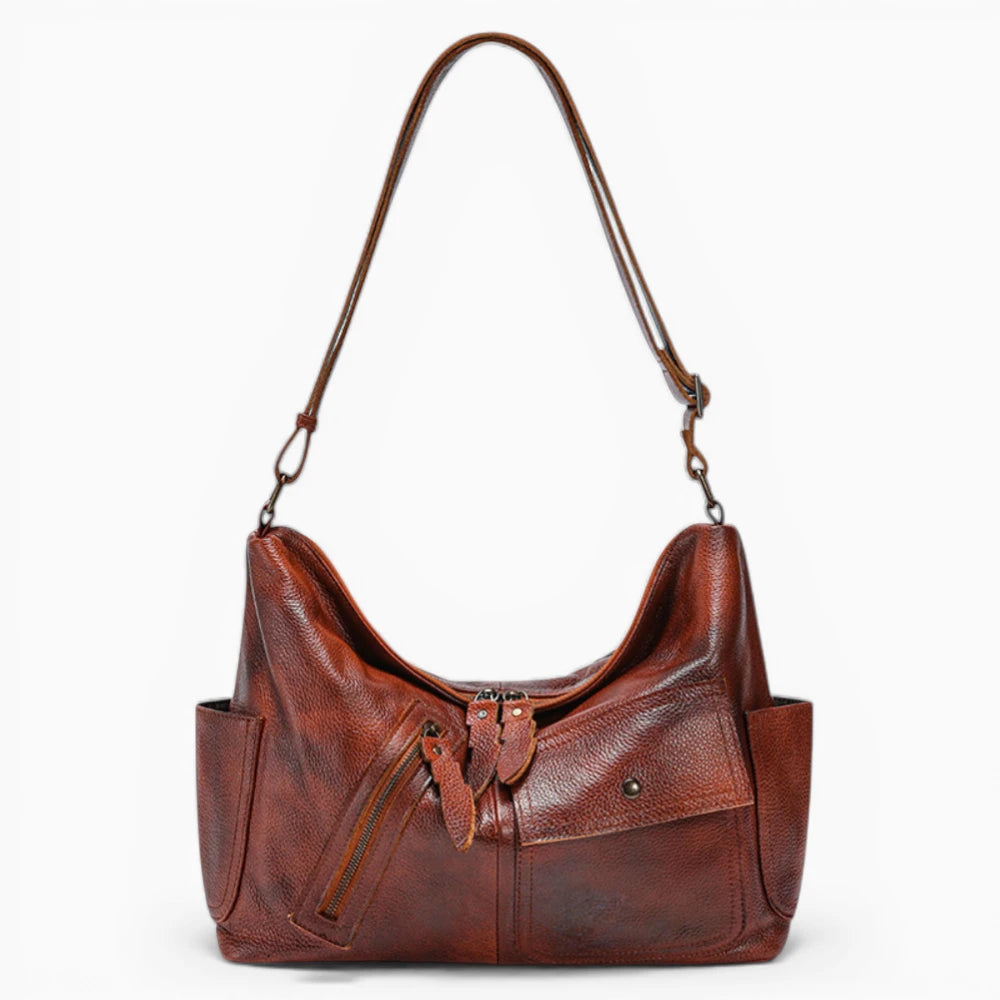 Sac à main en cuir pour femme Élégance Cuir, modèle Belle Époque, avec poches extérieures élégantes.
