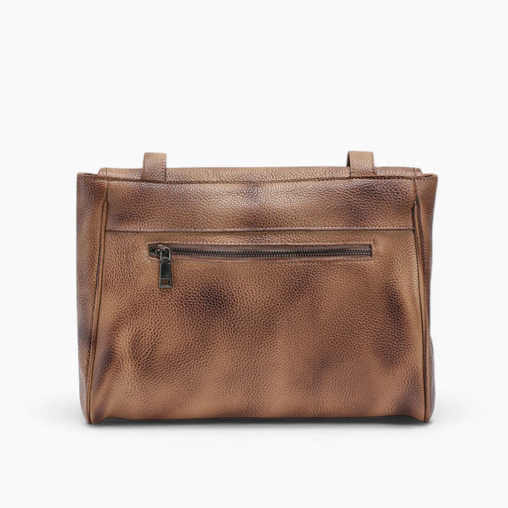 Sac à main en cuir pour femme Élégance Cuir, modèle Héloise, marron vue arrière 