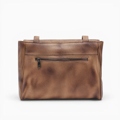Sac à main en cuir pour femme Élégance Cuir, modèle Héloise, marron vue arrière 