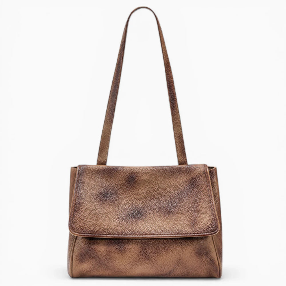 Sac à main en cuir pour femme, modèle Héloise d'Élégance Cuir, couleur marron vue de face