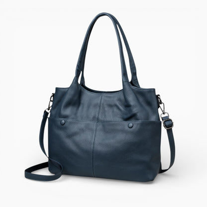 Sac à main femme en cuir Élégance Cuir, modèle L’Étudiante, vue de coté bleu