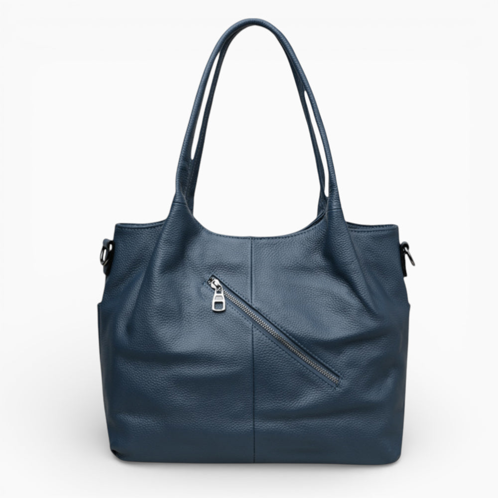 Sac à main femme en cuir Élégance Cuir, modèle L’Étudiante, vue de dos bleu
