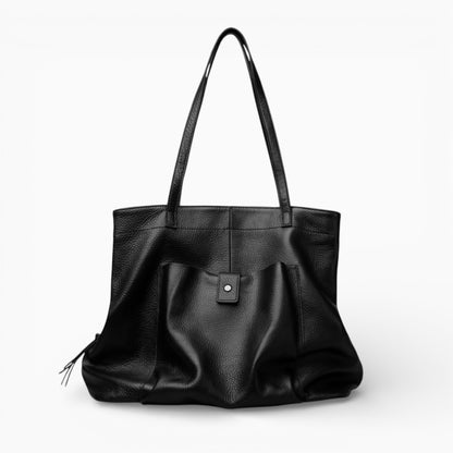 Sac à main femme noir en cuir Élégance Cuir, modèle La Bibliothèque, vue de face