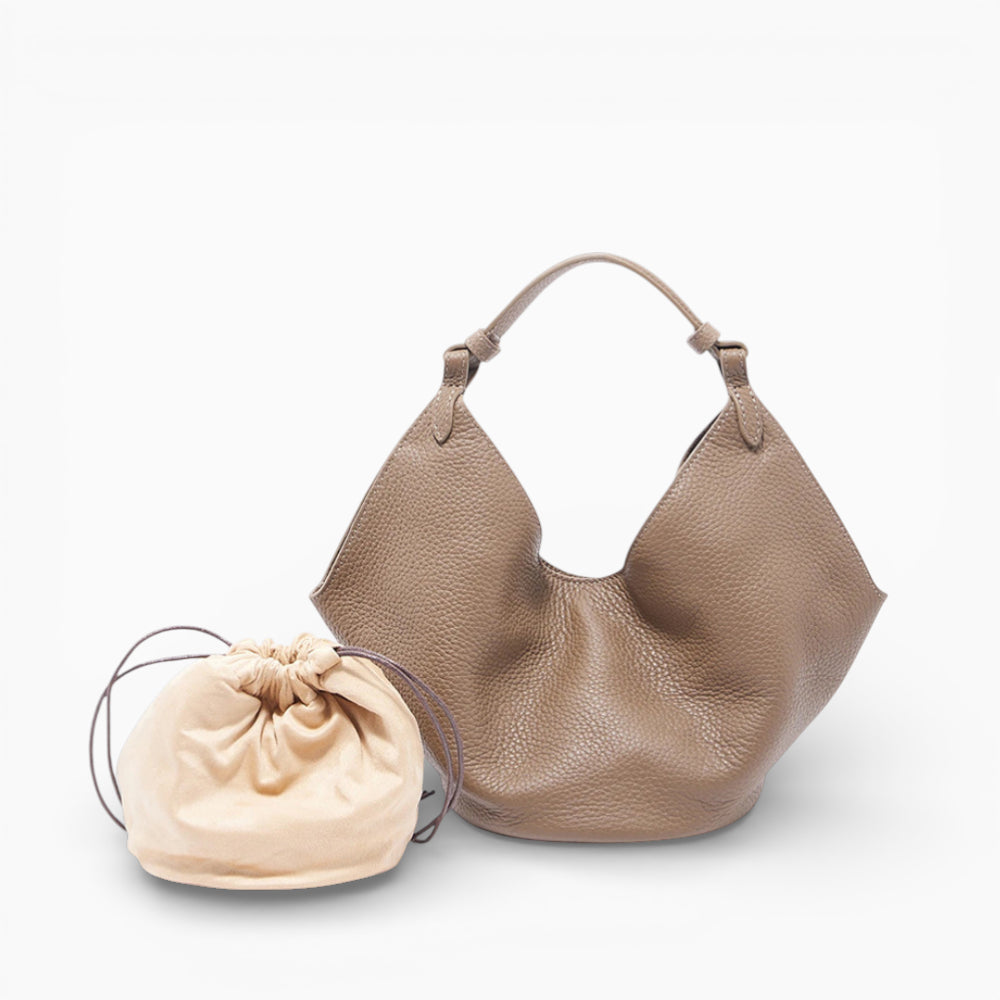 Sac à main hobo souple en cuir brun clair modèle Amaya pour femme, avec pochette, Élégance Cuir.