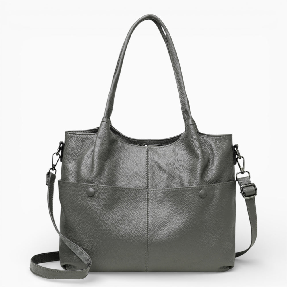 Sac à main pour femme en cuir noir, grand modèle L’Étudiante d'Élégance Cuir, vue de face gris