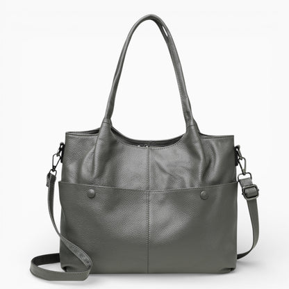 Sac à main pour femme en cuir noir, grand modèle L’Étudiante d'Élégance Cuir, vue de face gris