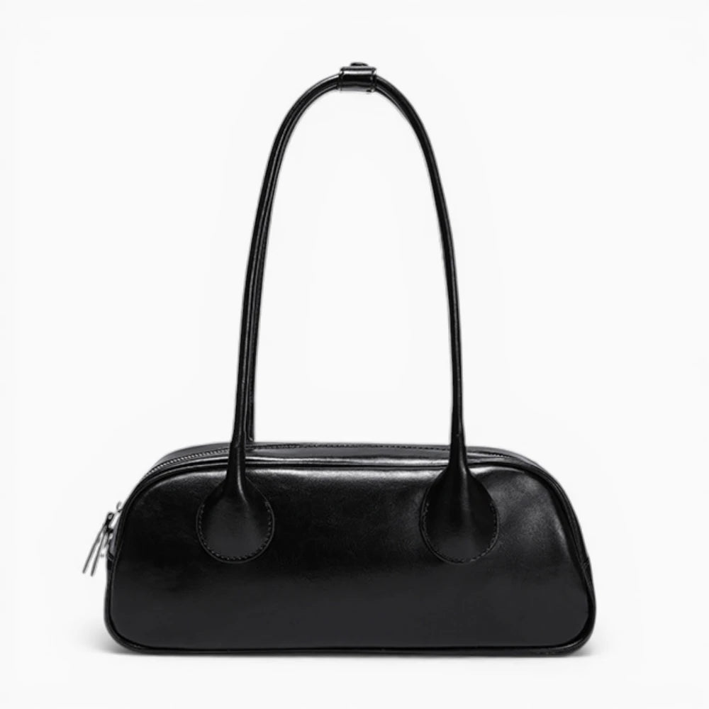 Sac à main structuré en cuir noir pour femme, modèle L’Impériale de la marque Élégance Cuir, avec anses élégantes vue de face