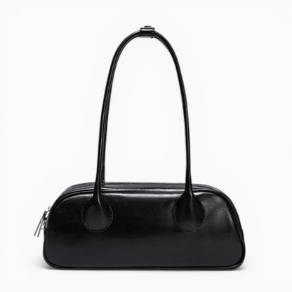 Sac à main structuré en cuir noir pour femme, modèle L’Impériale de la marque Élégance Cuir, avec anses élégantes vue de face